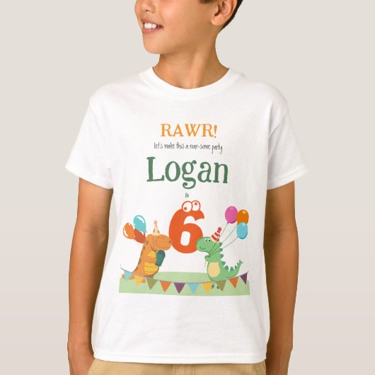 Aangepaste kinder verjaardagsshirt dinosaurus ereg t-shirt (Voorkant)
