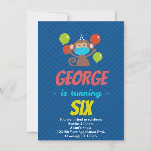 Aangepaste kinderapenmasker Cartoon uitnodiging (Voorkant)