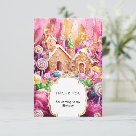 Aangepaste Kinderen Candyland Verjaardag Bedankkaart (Staand voorkant)