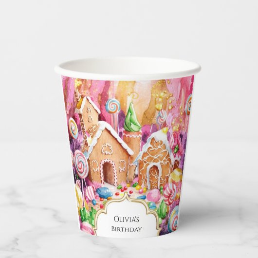 Aangepaste Kinderen Candyland Verjaardag Papieren Bekers (Voorkant)