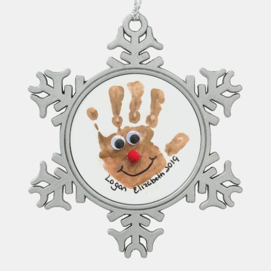 Aangepaste Kinderen Handafdruk Art Keepsake Tin Sneeuwvlok Ornament (Voorkant)