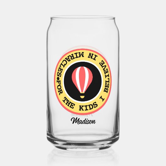 Aangepaste Kinderen Miracle Netwerk Naam Rood Geel Blikvorm Glas (Voorkant)