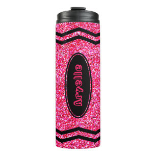 Aangepaste Kinderen Naam Hot Pink Glitter Crayon T Thermosbeker