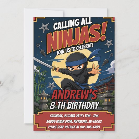 Aangepaste Kinderen Ninja Verjaardag Warrior  Kaart (Voorkant)