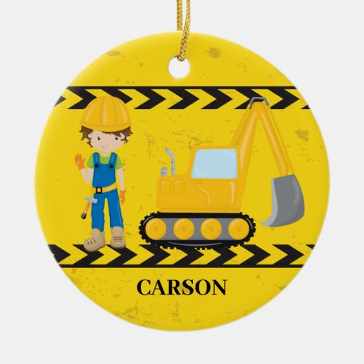 Aangepaste Kinderen voor kabelbouwexcavator Keramisch Ornament (Voorkant)