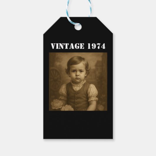 Aangepaste kinderfoto & jaar vintage gepersonalise cadeaulabel (Voorkant)