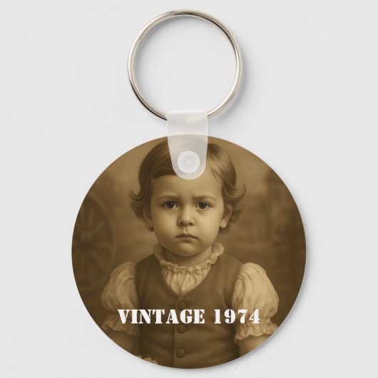 Aangepaste kinderfoto & jaar vintage gepersonalise sleutelhanger (Voorkant)