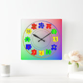 Aangepaste kinderfoto's, gekleurde puzzelstukken, vierkante klok (Huis)