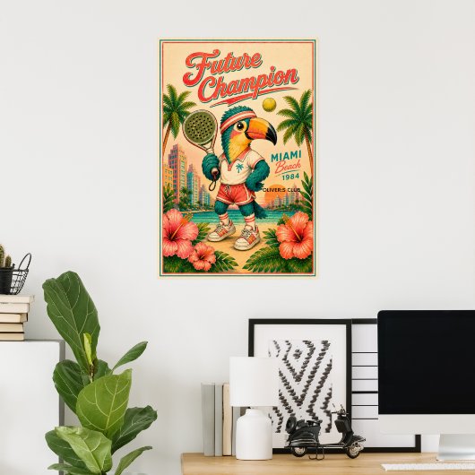 Aangepaste kinderkamer Retro Padel Poster - Toekom (Thuiskantoor)