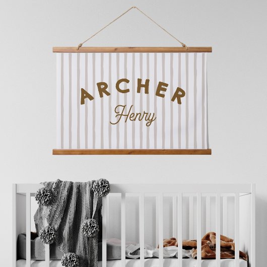 Aangepaste kindernaam banner bruin gestreept kinde hangend wandkleed