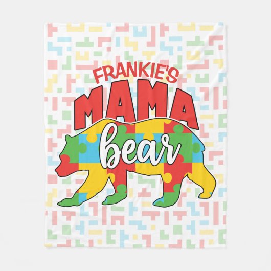 Aangepaste kindernaam Mama Beer Autism Awareness M Fleece Deken (Voorkant)