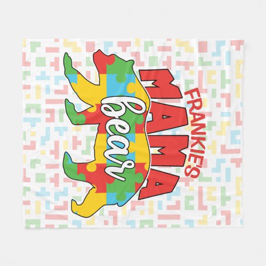 Aangepaste kindernaam Mama Beer Autism Awareness M Fleece Deken (Voorkant (Horizontaal))