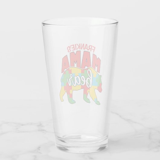 Aangepaste kindernaam Mama Beer Autism Awareness M Glas (Achterkant)