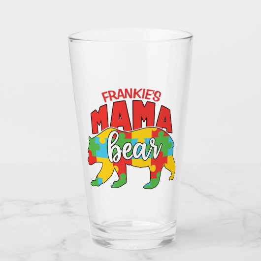 Aangepaste kindernaam Mama Beer Autism Awareness M Glas (Voorkant)