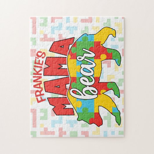 Aangepaste kindernaam Mama Beer Autism Awareness M Legpuzzel (Verticaal)