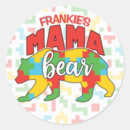 Aangepaste kindernaam Mama Beer Autism Awareness M Ronde Sticker