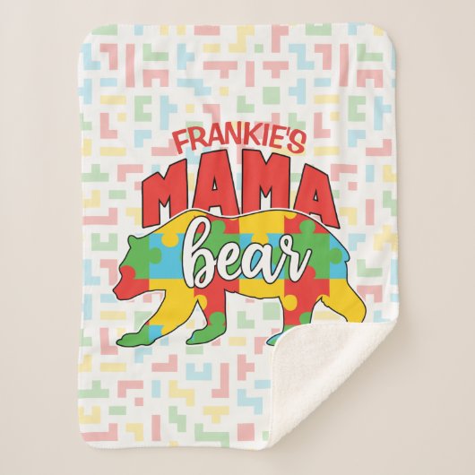 Aangepaste kindernaam Mama Beer Autism Awareness M Sherpa Deken (Voorkant)
