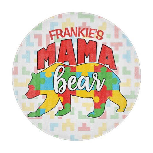 Aangepaste kindernaam Mama Beer Autism Awareness M Snijplank (Voorkant)
