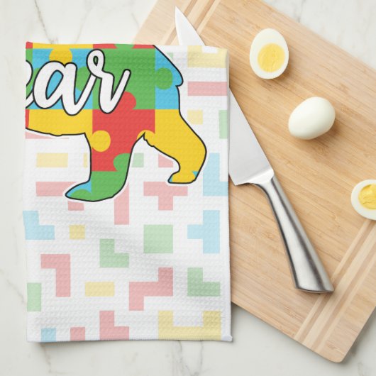 Aangepaste kindernaam Mama Beer Autism Awareness M Theedoek (Quarter Fold)