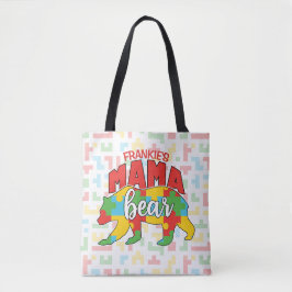 Aangepaste kindernaam Mama Beer Autism Awareness M Tote Bag