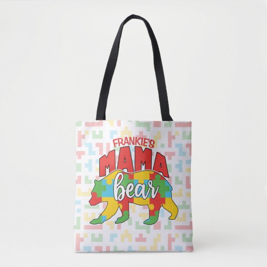 Aangepaste kindernaam Mama Beer Autism Awareness M Tote Bag (Voorkant)