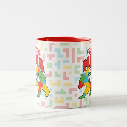 Aangepaste kindernaam Mama Beer Autism Awareness M Tweekleurige Koffiemok (Center)