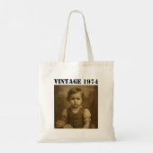 Aangepaste Kindertijd Foto & Jaar Vintage Geperson Tote Bag (Achterkant)