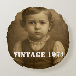 Aangepaste Kindertijd twee Foto's & Jaar Vintage Rond Kussen