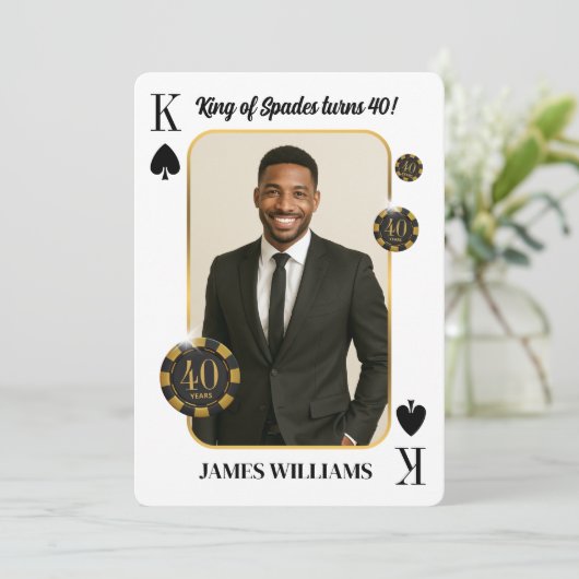 Aangepaste King of Spades Verjaardag Uitnodigen, C Kaart (Staand voorkant)