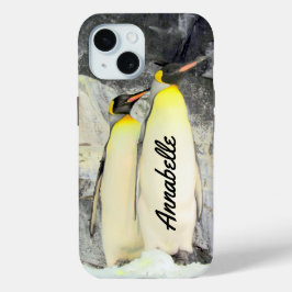 Aangepaste King Penguins-telefoondraagtas iPhone 15 Case