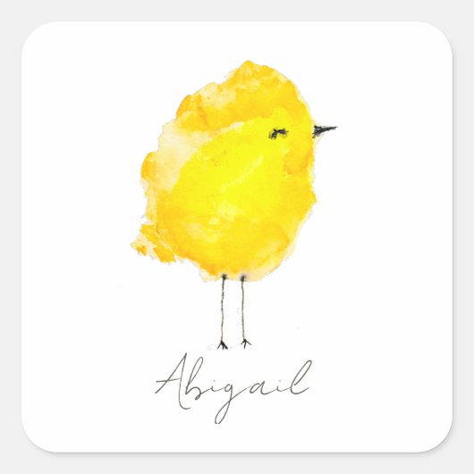 Aangepaste kippenkuiken geel stijlvol chic zoet vierkante sticker (Voorkant)