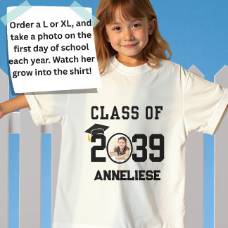 Aangepaste klas van 2039 Grow With Me Eerste schoo T-shirt