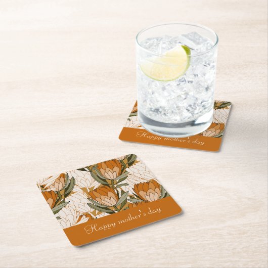 Aangepaste klasbloem in bruin voor moederdag kartonnen onderzetters (Insitu)