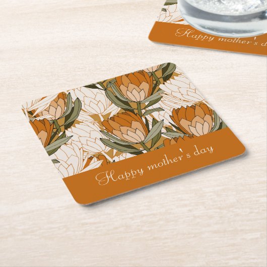 Aangepaste klasbloem in bruin voor moederdag kartonnen onderzetters (Schuin)