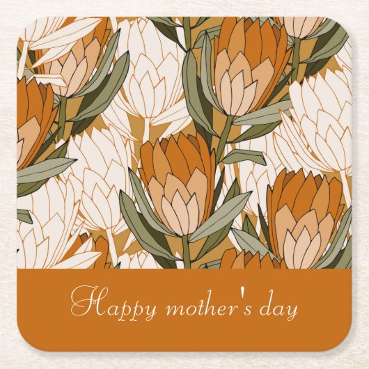 Aangepaste klasbloem in bruin voor moederdag kartonnen onderzetters (Voorkant)