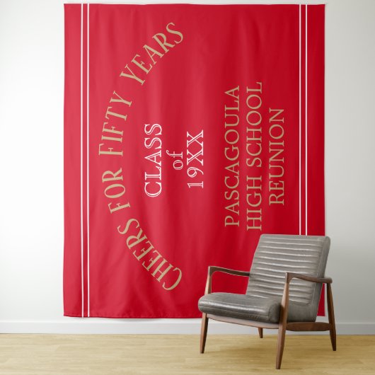 Aangepaste klasse 50 jaar reünie tapestry back-dro wandkleed (In situ)