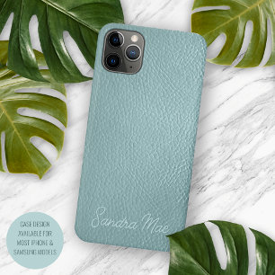 Aangepaste Klasse Aqua Seafoam Groene Leren Patroo Case-Mate iPhone Case