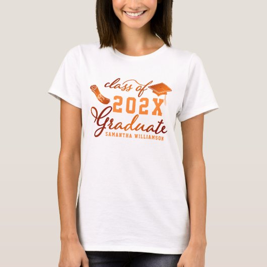 Aangepaste Klasse van 2025 Afstuderen Oranje Afstu T-shirt (Voorkant)