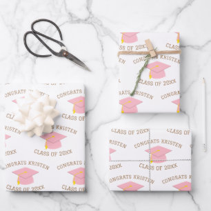 Aangepaste klasse van de 20xx roze korpschotel inpakpapier vel