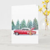 aangepaste klassieke auto kerstkaart winterscène kaart (Gele Bloem)