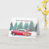 aangepaste klassieke auto kerstkaart winterscène kaart (Gele Bloem)