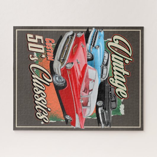 Aangepaste klassieke auto's uit 1950 Jigzaag Puzzl Legpuzzel (Horizontaal)