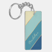 Aangepaste klassieke blauwe Blauwgroen groene stre Sleutelhanger (Voorkant Links)