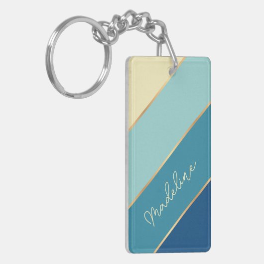 Aangepaste klassieke blauwe Blauwgroen groene stre Sleutelhanger (Voorkant Links)