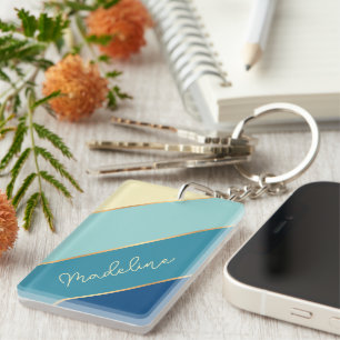 Aangepaste klassieke blauwe Blauwgroen groene stre Sleutelhanger