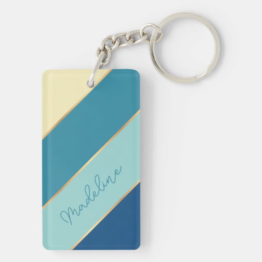 Aangepaste klassieke blauwe Blauwgroen groene stre Sleutelhanger (achterkant)