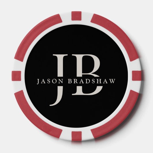 Aangepaste Klassieke Elegante Monogram Zwart Poker Chips (Voorkant)