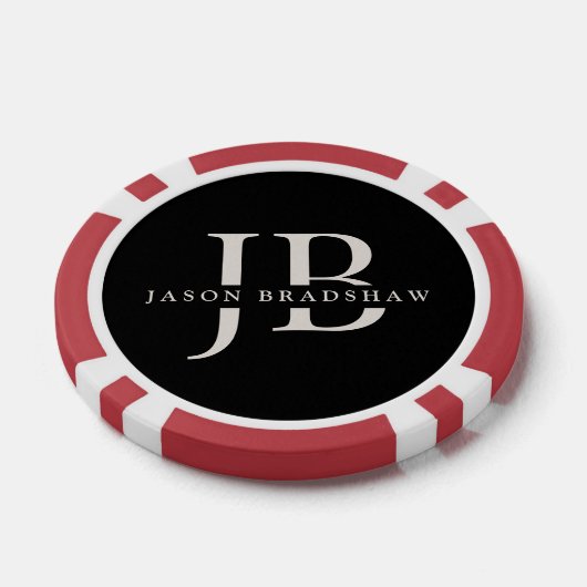 Aangepaste Klassieke Elegante Monogram Zwart Poker Chips (Enkel)