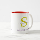 Aangepaste Klassieke Elegante Zwarte Witte Script Tweekleurige Koffiemok (Voorkant rechts)