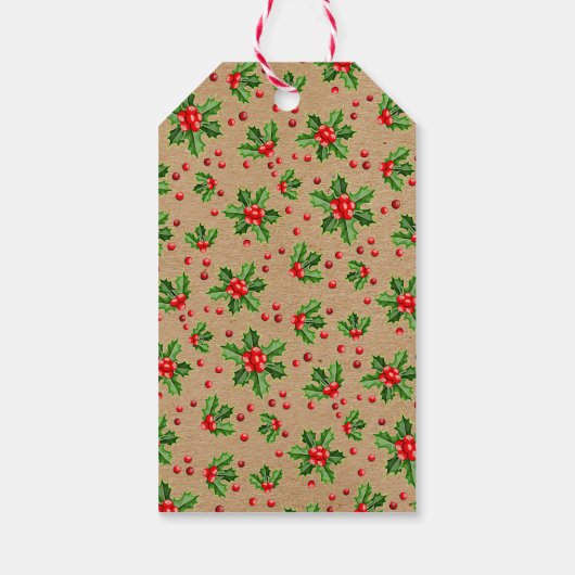 Aangepaste klassieke feestdag Groene Holly Red Ber Cadeaulabel (Achterkant)